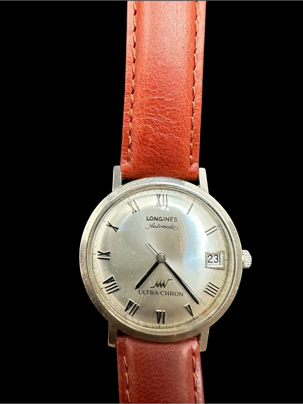 Longines Ultra-Chron Watch Silver & Red